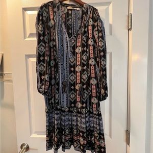 Anthropologie Holding Horses Winter Moon Tunic Dress Blue Boho with Tassles Med